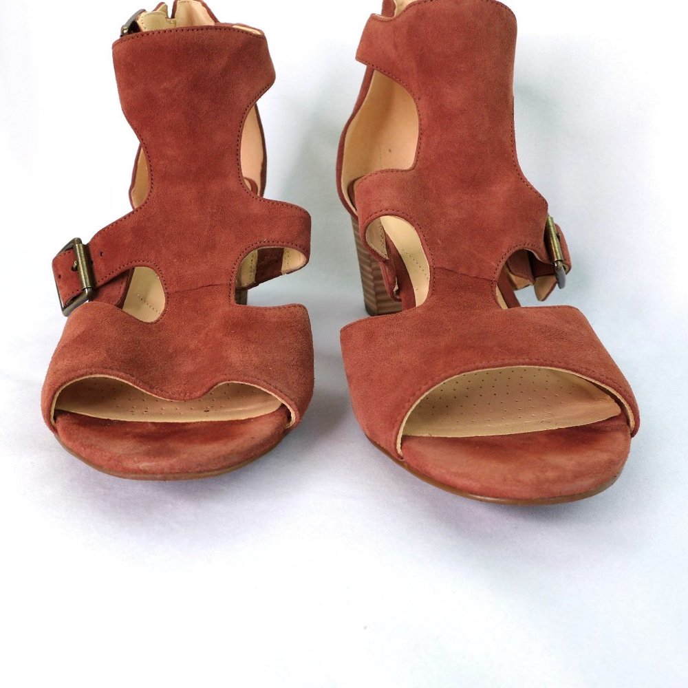 Terracota Suede Sandal Heel Clarks Artisan 9 WORN ONCE - Picture 5 of 5